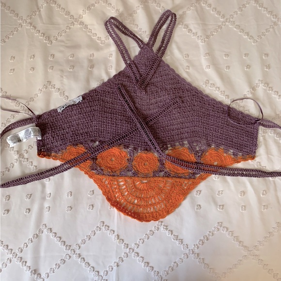 Zara Purple and Orange Crochet Knit Halter Top - Picture 2 of 4